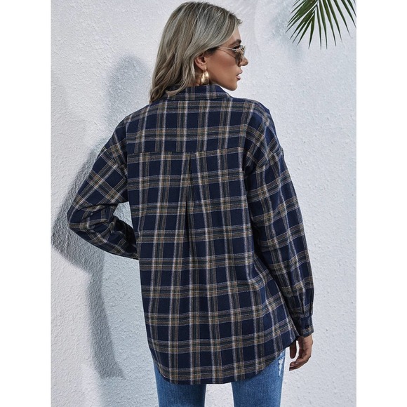 Preppy oversized Plaid print long sleeve button up Shirt - Picture 2 of 11
